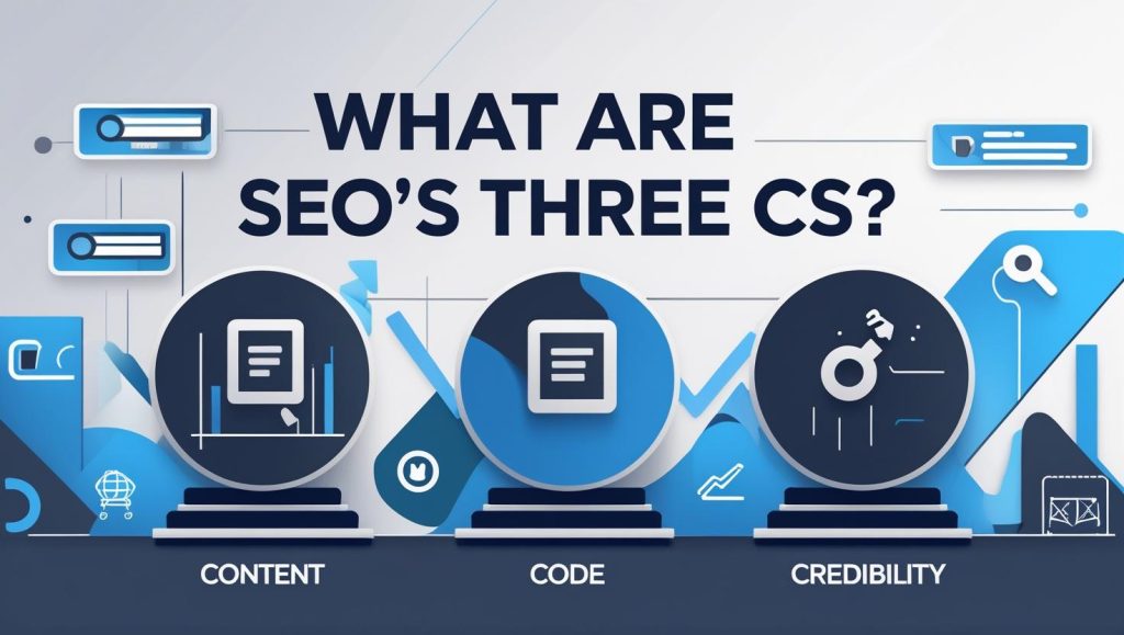 Three circles labeled Content, Code, and Credibility in SEO model